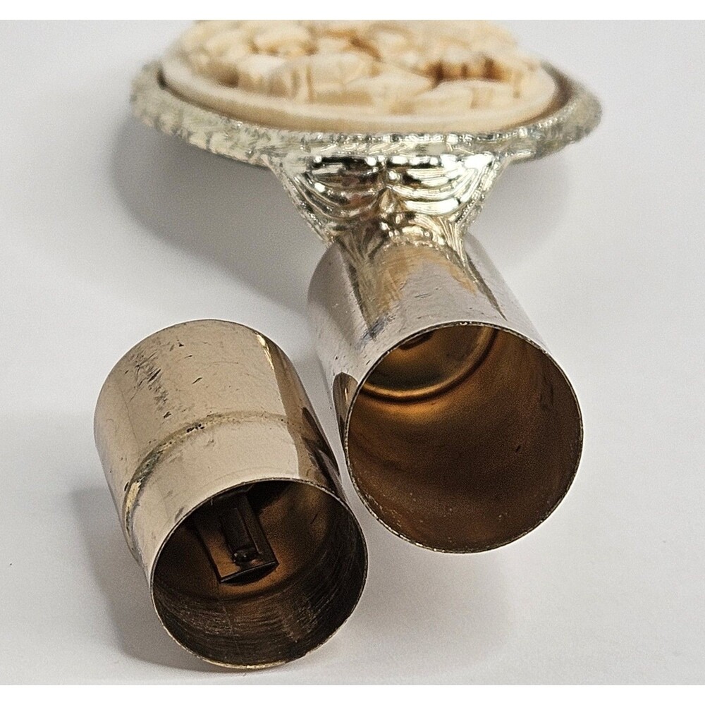 Vintage Lipstick Holder w/ Mirror Flowers Floral Gold Tone Oval - Picture 3 of 7